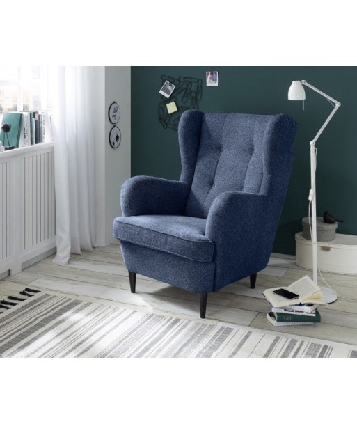 Fauteuil fixe rembourré avec tissu et pieds en bois, Oskard Bleu, l78xA98xH102 cm shop