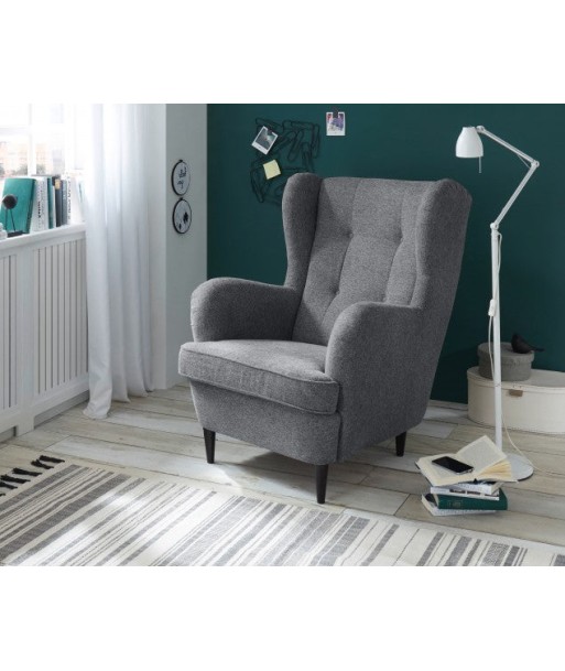 Fauteuil fixe rembourré avec tissu et pieds en bois, Oskard Gris Foncé, l78xA98xH102 cm livraison gratuite