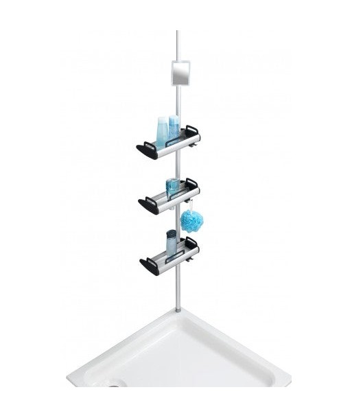 Colonne de douche télescopique, avec 3 étagères et 1 miroir, en aluminium et plastique, Shelf Line d'argent / Noir, L30xl17xH70-260 cm vous aussi creer 