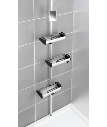 Colonne de douche télescopique, avec 3 étagères et 1 miroir, en aluminium et plastique, Shelf Line d'argent / Noir, L30xl17xH70-260 cm vous aussi creer 