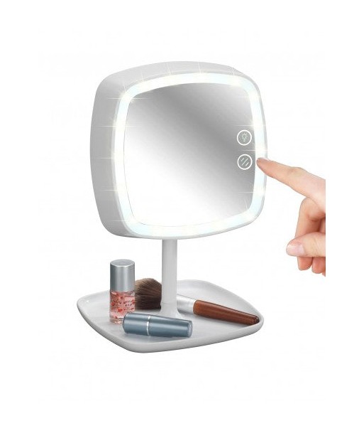 Miroir tactile avec lampe LED en plastique, câble USB, Blanc Ostia, L19xl18xH29 cm Voir les baskets