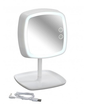 Miroir tactile avec lampe LED en plastique, câble USB, Blanc Ostia, L19xl18xH29 cm Voir les baskets