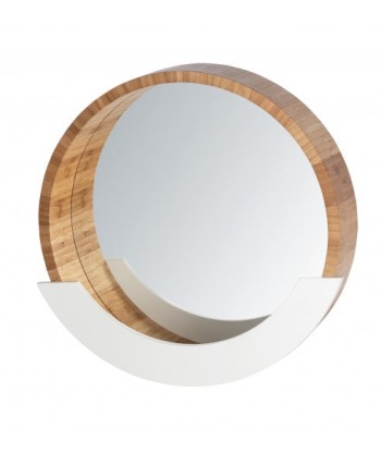 Miroir de salle de bain avec étagère, avec cadre en bambou et MDF, Finja Naturel / Blanc, Ø39xA9,5xH38 cm les ctes