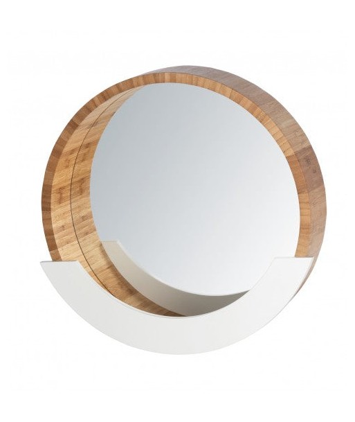 Miroir de salle de bain avec étagère, avec cadre en bambou et MDF, Finja Naturel / Blanc, Ø39xA9,5xH38 cm les ctes