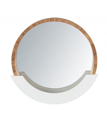 Miroir de salle de bain avec étagère, avec cadre en bambou et MDF, Finja Naturel / Blanc, Ø39xA9,5xH38 cm les ctes