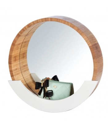 Miroir de salle de bain avec étagère, avec cadre en bambou et MDF, Finja Naturel / Blanc, Ø39xA9,5xH38 cm les ctes