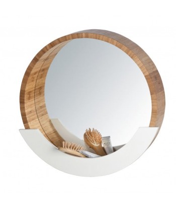 Miroir de salle de bain avec étagère, avec cadre en bambou et MDF, Finja Naturel / Blanc, Ø39xA9,5xH38 cm les ctes