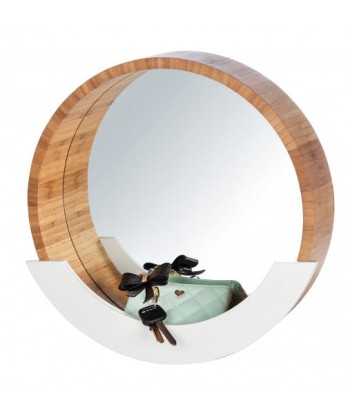 Miroir de salle de bain avec étagère, avec cadre en bambou et MDF, Finja Naturel / Blanc, Ø39xA9,5xH38 cm les ctes