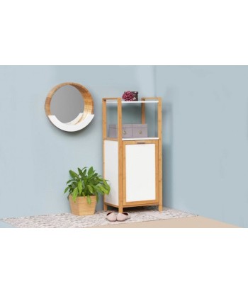 Miroir de salle de bain avec étagère, avec cadre en bambou et MDF, Finja Naturel / Blanc, Ø39xA9,5xH38 cm les ctes