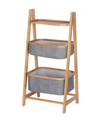 Support avec étagère et 2 paniers de rangement, en bambou et polyester, Bahari Naturel / Gris, l44xA34xH91 cm pas cher