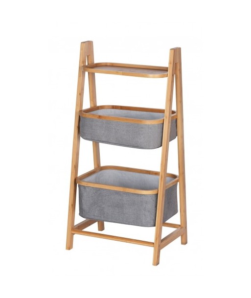 Support avec étagère et 2 paniers de rangement, en bambou et polyester, Bahari Naturel / Gris, l44xA34xH91 cm pas cher