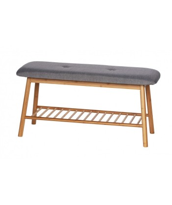 Banc rembourré avec tissu et pieds en bambou, avec porte-chaussures, Bahari Naturel / Gris, l90xA34xH45 cm Le MVP de beaucoup