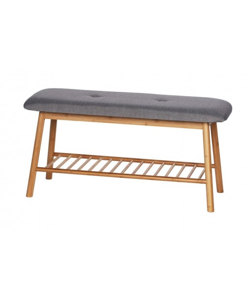 Banc rembourré avec tissu et pieds en bambou, avec porte-chaussures, Bahari Naturel / Gris, l90xA34xH45 cm Le MVP de beaucoup