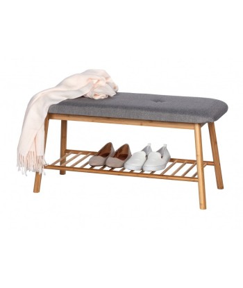 Banc rembourré avec tissu et pieds en bambou, avec porte-chaussures, Bahari Naturel / Gris, l90xA34xH45 cm Le MVP de beaucoup