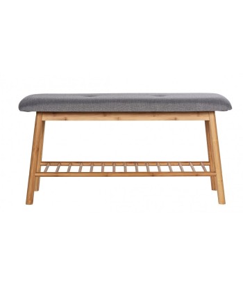 Banc rembourré avec tissu et pieds en bambou, avec porte-chaussures, Bahari Naturel / Gris, l90xA34xH45 cm Le MVP de beaucoup