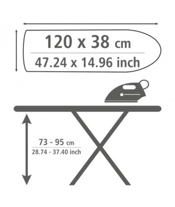 Planche à repasser avec housse en coton et cadre en métal, Classic Gris / Noir, L120xl38xH73-95 cm français