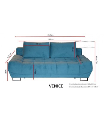 Canapé extensible avec coffre de rangement, 3 places Venice Light Vert, l218xA112xH71 cm soldes