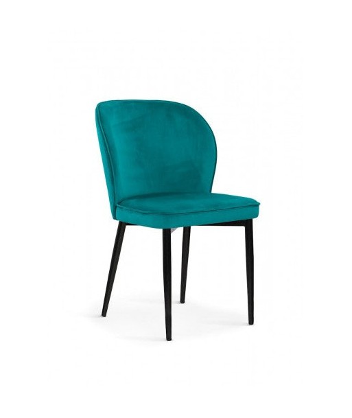 Chaise capitonnée tissu et pieds métal Aine Velours Turquoise / Noir, l54xA61xH87 cm 2023