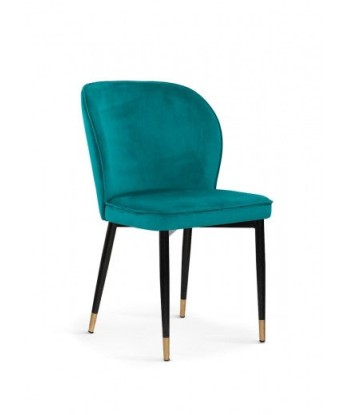 Chaise rembourrée avec tissu et pieds en métal Aine Velours Turquoise / Noir / Or, l54xA61xH87 cm brillant des détails fins