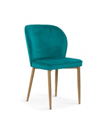 Chaise capitonnée tissu et pieds métal Aine Velours Turquoise / Chêne, l54xA61xH87 cm pas cheres