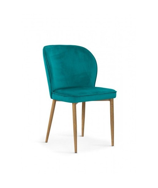 Chaise capitonnée tissu et pieds métal Aine Velours Turquoise / Chêne, l54xA61xH87 cm pas cheres