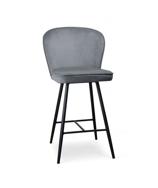 Tabouret de bar rembourré en tissu, avec pieds en métal Aine Small Gris / Noir, l50xA53xH96 cm le concept de la Pate a emporter 