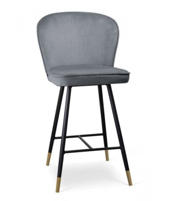 Tabouret de bar rembourré avec tissu, pieds métal Aine Small Gris/Noir/Or, l50xA53xH96 cm outlet