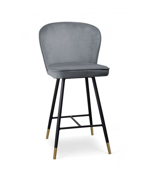 Tabouret de bar rembourré avec tissu, pieds métal Aine Small Gris/Noir/Or, l50xA53xH96 cm outlet