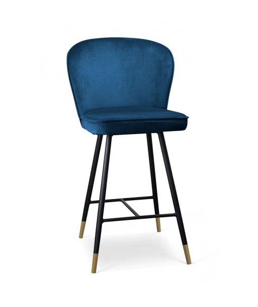 Tabouret de bar rembourré en tissu, avec pieds en métal Aine Small Marine / Noir / Or, l50xA53xH96 cm en stock