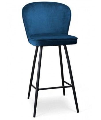 Tabouret de bar tapissé de tissu, avec pieds en métal Aine Bleu / Noir, l50xA53xH106 cm en linge