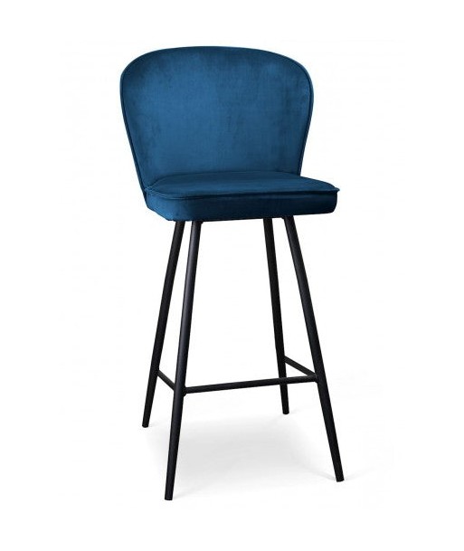 Tabouret de bar tapissé de tissu, avec pieds en métal Aine Bleu / Noir, l50xA53xH106 cm en linge