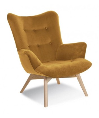 Fauteuil fixe capitonné en tissu, avec pieds en bois Angel Honey / Hêtre, l79xA91xH93 cm Profitez des Offres !