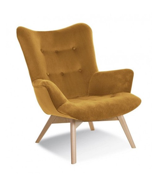 Fauteuil fixe capitonné en tissu, avec pieds en bois Angel Honey / Hêtre, l79xA91xH93 cm Profitez des Offres !