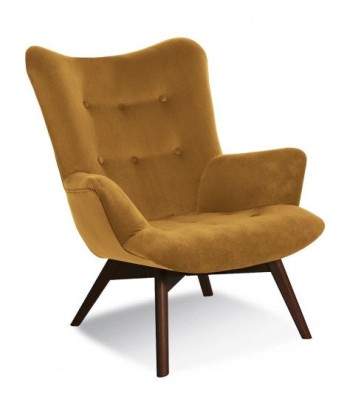 Fauteuil fixe rembourré en tissu, avec pieds en bois Angel Honey / Noyer, l79xA91xH93 cm pas cher 