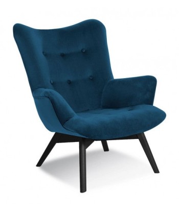 Fauteuil fixe rembourré en tissu, avec pieds en bois Ange Bleu Marine / Noir, l79xA91xH93 cm plus qu'un jeu 