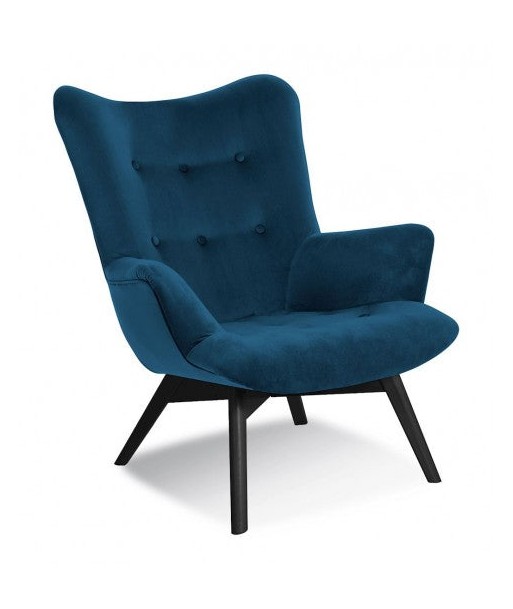 Fauteuil fixe rembourré en tissu, avec pieds en bois Ange Bleu Marine / Noir, l79xA91xH93 cm plus qu'un jeu 