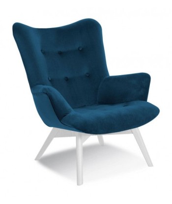 Fauteuil fixe tapissé de tissu, avec pieds en bois Ange Bleu Marine / Blanc, l79xA91xH93 cm acheter