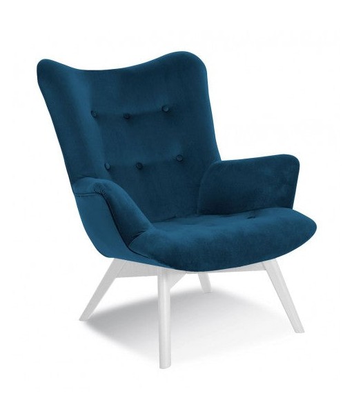 Fauteuil fixe tapissé de tissu, avec pieds en bois Ange Bleu Marine / Blanc, l79xA91xH93 cm acheter