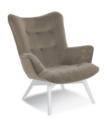 Fauteuil fixe recouvert de tissu, avec pieds en bois Angel Beige / Blanc, l79xA91xH93 cm Toutes les collections ici