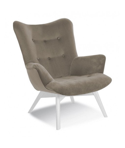 Fauteuil fixe recouvert de tissu, avec pieds en bois Angel Beige / Blanc, l79xA91xH93 cm Toutes les collections ici