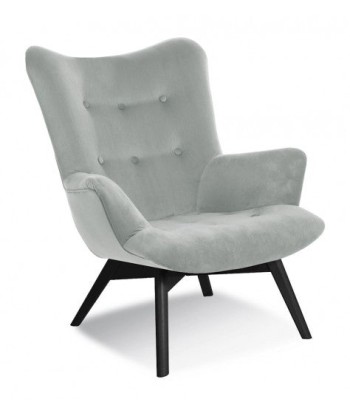 Fauteuil fixe rembourré en tissu, avec pieds en bois Angel Light Gris / Noir, l79xA91xH93 cm pas chere