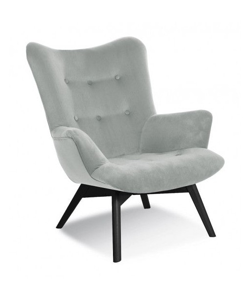 Fauteuil fixe rembourré en tissu, avec pieds en bois Angel Light Gris / Noir, l79xA91xH93 cm pas chere