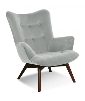 Fauteuil fixe rembourré en tissu, avec pieds en bois Angel Light Gris / Noyer, l79xA91xH93 cm online