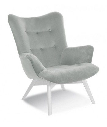 Fauteuil fixe rembourré en tissu, avec pieds en bois Angel Light Gris / Blanc, l79xA91xH93 cm de votre