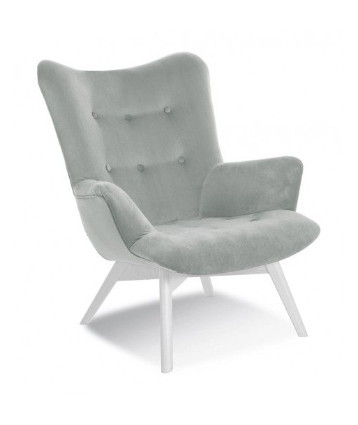 Fauteuil fixe rembourré en tissu, avec pieds en bois Angel Light Gris / Blanc, l79xA91xH93 cm de votre