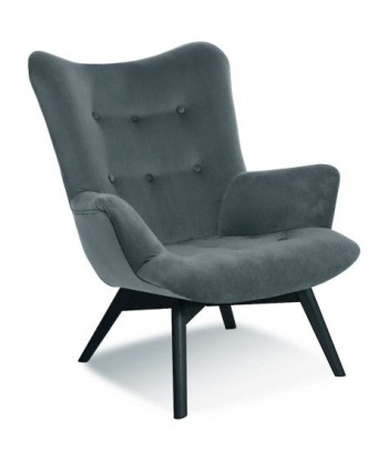 Fauteuil fixe rembourré en tissu, avec pieds en bois Angel Gris / Noir, l79xA91xH93 cm destockage