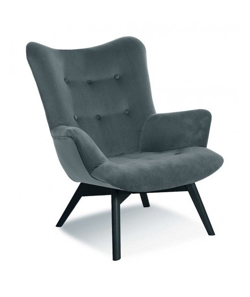 Fauteuil fixe rembourré en tissu, avec pieds en bois Angel Gris / Noir, l79xA91xH93 cm destockage