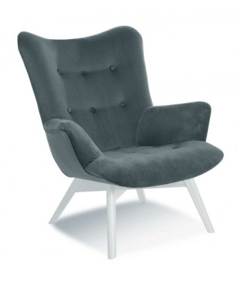 Fauteuil fixe rembourré en tissu, avec pieds en bois Angel Gris / Blanc, l79xA91xH93 cm en ligne