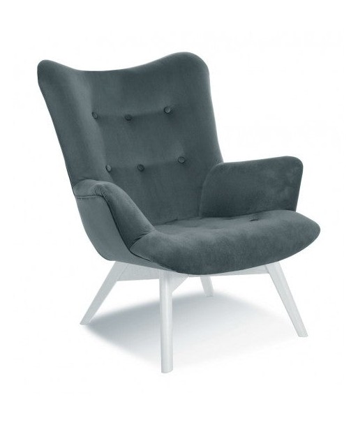 Fauteuil fixe rembourré en tissu, avec pieds en bois Angel Gris / Blanc, l79xA91xH93 cm en ligne