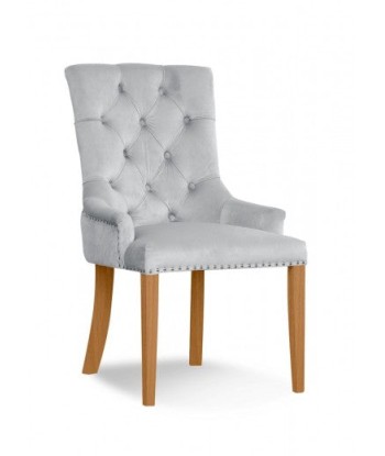 Chaise rembourrée avec tissu et pieds en bois Velours August d'argent / Chêne, l59xA70xH96 cm d'Europe débarque